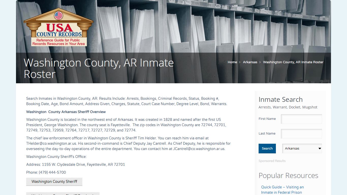 Washington County, AR Inmate Roster | Name Search